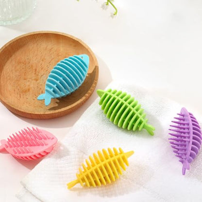 5Pcs New Fishbone Shape Laundry Balls Soft Glue Reusable Softener Ball Anti-Winding Decontamination Laundry Tablets,Random Color (8 * 4cm)