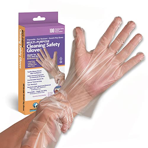 Protospheric Premium Disposable Stretch Cleaning Safety Gloves, Nitrile, Vinyl, Latex and Powder Free - size: Small (Box of 100)