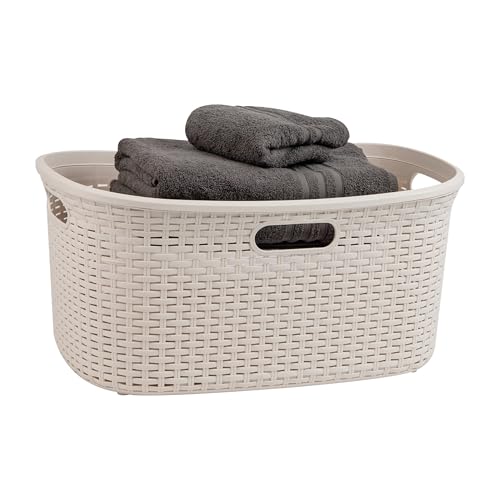 Mind Reader 40L Laundry Basket, Clothes Hamper, Premium Wicker Design, Plastic, Ivory - color: Ivory, size: Single