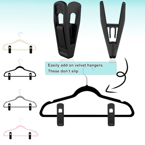 TOFIIGREM Hanger Clips Perfect for Velvet Hangers (Black, 80 PCS), Strong Plastic Clips Pant Skirt Hanger Clips for Black Flocking Felt Hangers (Pack of 3) - color: Black, size: 80pc (Pack of 3)