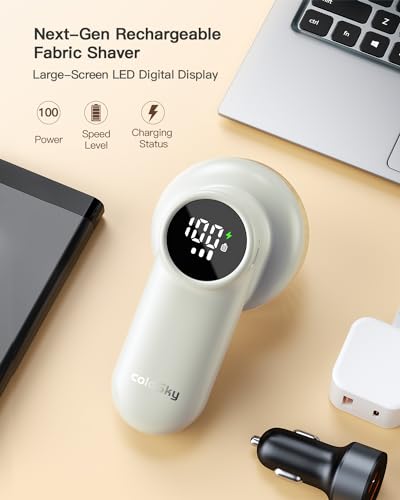 coldSky Rechargeable Fabric Shaver, Lint Shaver with Digital Display, Sweater Shaver with 6-Leaf Blades and Safety Lock, 3-Speeds Defuzzer Remove Fuzz, Pills from Clothes, Furniture, Sofa, Light Grey - color: Light Grey