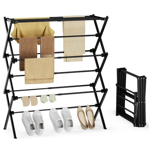 Foldable Clothes Drying Rack, Sleek Black for Modern Apartment - color: Black, size: 29"W x 12"D x 35.5"H