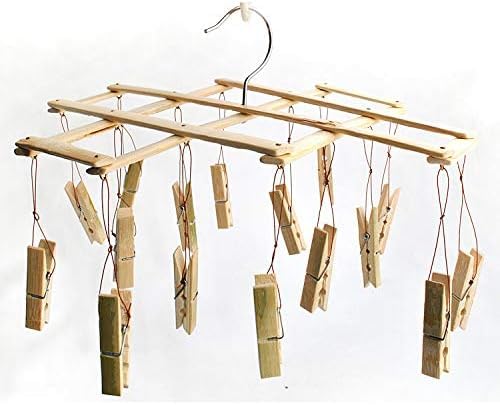Natural Bamboo Clothespin-Folding Clothespin Laundry Dripping Hanger 16 Clip Bamboo Clothespin Folding Shrinking Clothespin-Underwear, Socks, Hats and Boots Portable Indoor Household