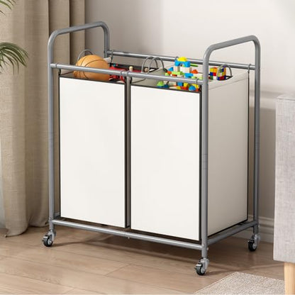 SUOERNUO Laundry Hamper with Lockable Wheels and 2 Removable Bags - color: Beige