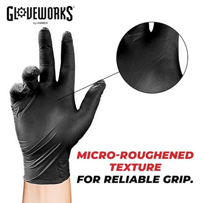 GLOVEWORKS Nitrile Gloves Disposable 5 mil Black Size Medium Box of 100 - color: Black, size: Medium