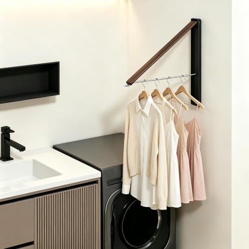 Folding Clothes Hanger Rack Wall mounted for Laundry Clothes Drying Rack - color: Walnut, size: 1 Rack