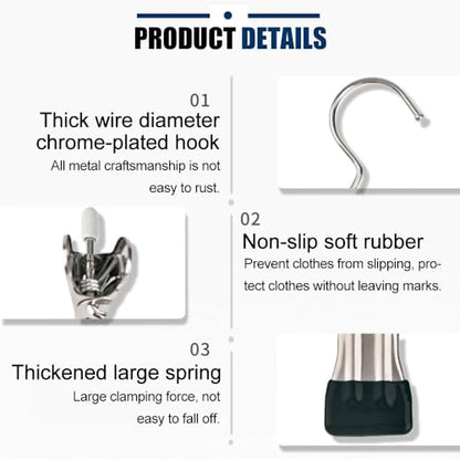 Stainless Steel Hangers Clips, Closet Hooks for Laundry, Travel Portable Clothes, Boot, Tall Towel, Hats, Socks, Pants and Bras (10, Black) - color: Black