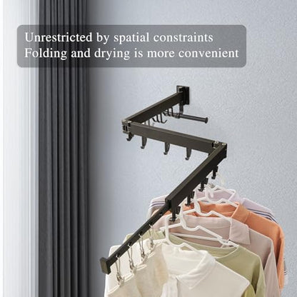 RFOUO Wall Mounted Clothes Drying Rack Tri-Fold, Black - color: Black-upgrade