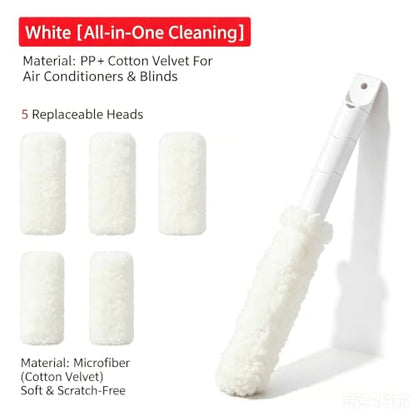 5-in-1 Window Blind Duster with 2 Microfiber Sleeves, Detail Cleaning Brush for Air Conditioner Vent, Shutter, Fan Blade, Keyboard, Nozzle - color: White 5-in-1 Brushes+5 Clothes