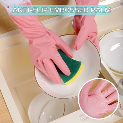 XJMWXHFC 3Pcs Reusable Dishwashing Gloves, Waterproof Long Cuff Non-Slip Household Gloves With Cotton Lined For Laundry, Cleaning, Working, Gardening