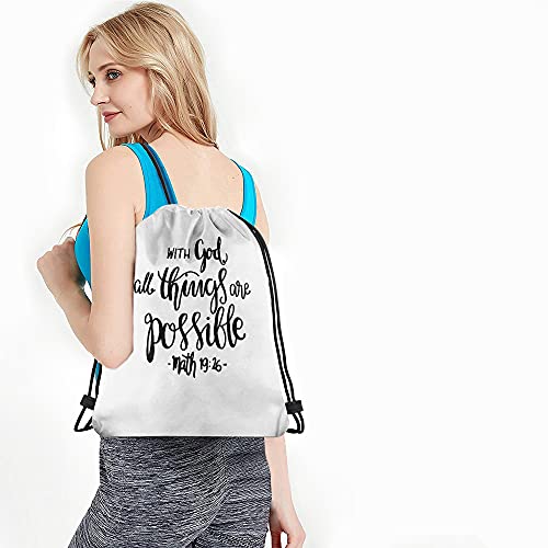 Bible Verse Drawstring Yoga Bags for Men & Women - Hope 'All Things Are Possible' Quote, Hand Drawn Design, Gym Sack, Sports Bag - color: Multi-a156