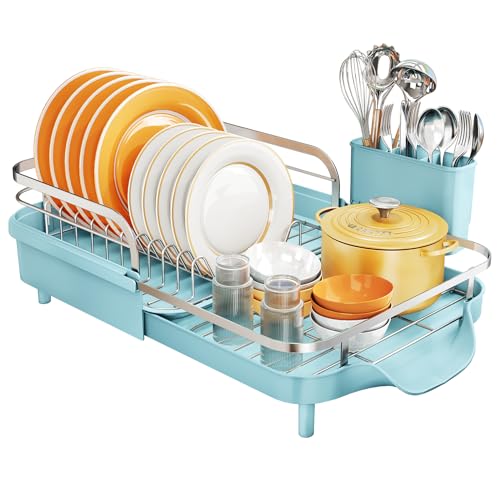 SNTD Expandable Dish Drying Rack for Kitchen Counter, 15.2-22.1 in, Blue - color: Blue