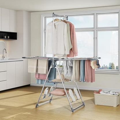 APEXCHASER Clothes Drying Rack with High Hanger, 3-Level Drying Racks - color: Gray, size: 2 Wings