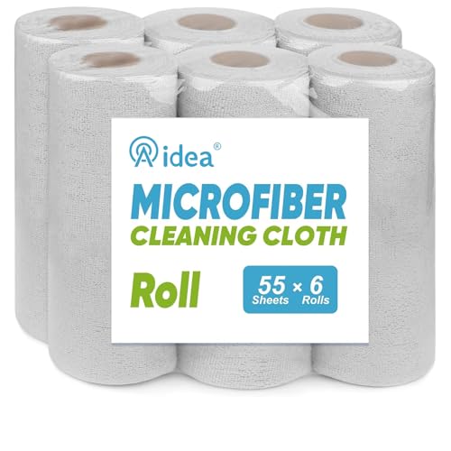 AIDEA Microfiber Cleaning Cloth 330 Sheets 6 Roll, Cleaning Rags 11×9" - color: Grey, size: 55 Count (Pack of 6)