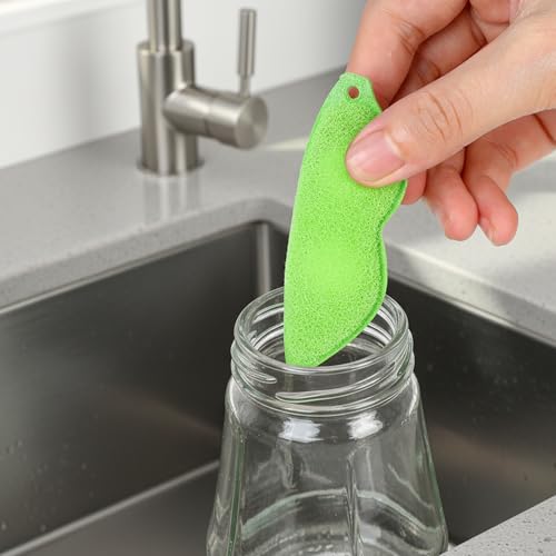 6 Pcs Bottle Cleaning Beans, Magic Beans Bottle Cleaner, Sponge Reusable Bean Shape Heat Resistance Pod Sponges with Ceramic Balls Green Shaped Internal Tools of Small Mouth