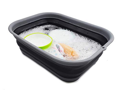 SAMMART 12L (3.17 Gallon) Collapsible Tub - Foldable Dish Tub - Portable Washing Basin - Space Saving Plastic Washtub (1, Grey/Black) - color: Grey/Black
