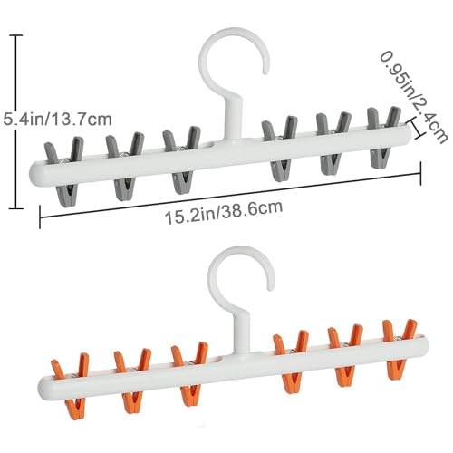 Foshine Clothes Hanger 2 Pack Clothes Drying Racks Windproof for Drying - color: White With Orange&grey Clips