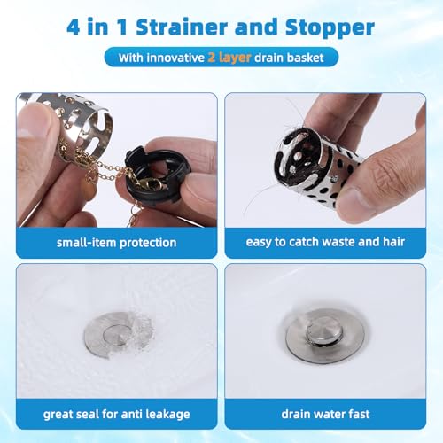 Universal Bathroom Sink Drain Stopper Hair Catcher, Brushed Nickel - color: Brushed Nickel Finish