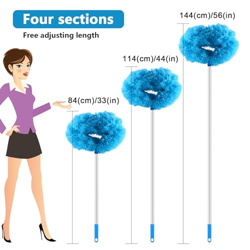 LUCKY-M Ceiling Fan Cleaner Duster, Removable Microfiber Ceiling Fan Blade Cleaner Reusable Duster with Extension Pole Adjusts 33 to 57.1 in for Cleaning Bookshelves Wall Door Window Top (Blue)