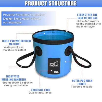 5 Gallon Collapsible Bucket with Handle for Car Washing (Blue) - color: Blue