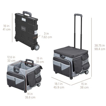 Folding Mobile Utility Cart, Canvas Organizer Bag, Black/Grey - color: Black/Grey