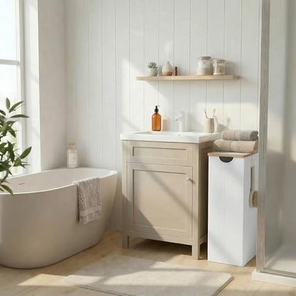 efluky Slim Laundry Basket with Lid, Narrow Laundry Hamper with Removable Bag, Skinny Dirty Clothes Basket with Bamboo Handles for Bathroom, Bedroom & Laundry Room, 65L White - color: White, size: 65L