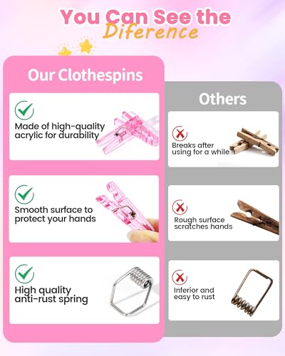 60Pcs Mini Clothespins for Baby Shower Games, Pink Clothes Pins 1.4 Inch - color: Pink Transparent