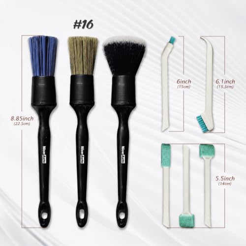 8PCS Car Detailing Brush Set, Mixed Bristles Soft Detail Brushes, Black - color: Black