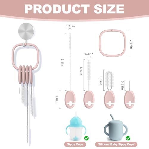 YOTIME 4in1 Standing Straw Cleaner Brush with Holder for Straws, Pink - style: Kids' Size | Pink