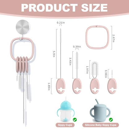 YOTIME 4in1 Standing Straw Cleaner Brush with Holder for Straws, Pink - style: Kids' Size | Pink