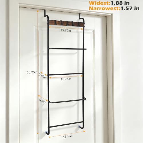Over The Door Towel Rack with 5 Hooks 4 Towel Bars Industrial Metal Towel Door Hanger for Bathroom Towel Rack with Hooks for Door Hanging Door Towel Bar, No Drilling Required, Black - color: Black