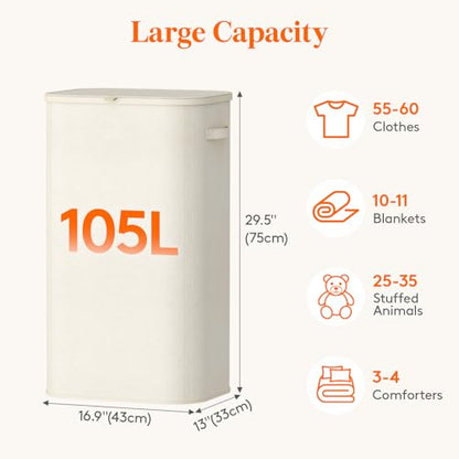 Lifewit 105L Large Laundry Hamper with Lid, Removable Inner Bag, White - color: White, size: 105L