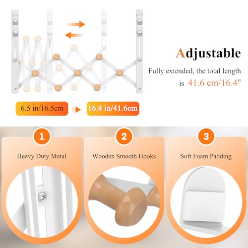 FYY Over The Door Hooks - Door Hanger Towel Rack Organizer, Collapsible No Drill Holder, Heavy Duty Easy to Install, Pads and Wooden Knobs, No-Scratch for Bathroom Clothes Coat Travel, Fit 1-3/4"