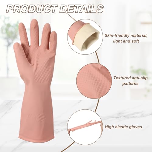 uxcell Rubber Cleaning Gloves, Reusable Household Dishwashing Long Rubber Gloves with Non-slip Grip - color: Pink, size: Medium