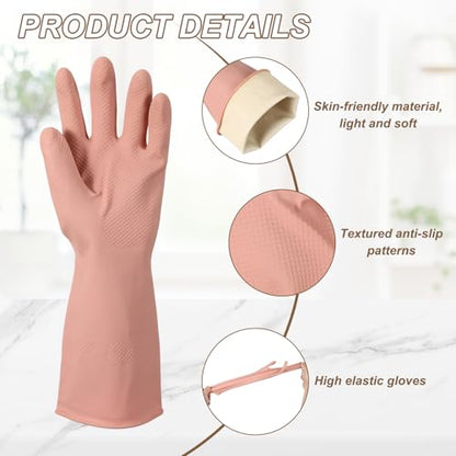 uxcell Rubber Cleaning Gloves, Reusable Household Dishwashing Long Rubber Gloves with Non-slip Grip - color: Pink, size: Large
