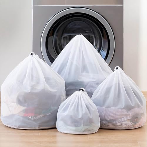 Mesh Laundry Bags with Adjustable Single Shoulder Straps Sturdy Nylon Material Laundry Liners with Drawstring Closure for College, Dorm and Apartment(4PCS-M,L,XL,XXL) - size: Delicate(4pcs-M,L,XL,XXL)