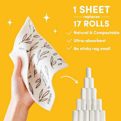 Papaya Swedish Dishcloths for Kitchen, 2 Reusable Paper Towels, 1 Hook - color: Call Me Twiggy