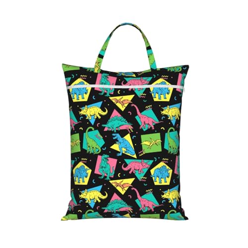 Dinosaurs Cartoon Dinos In Neon Colors Travel Laundry Bags Cloth Diaper Wet Bags Handle Washable Dirty Clothes Bags Wet Dry Bag Suitcase Gym Swimming Pool College Dorm Wet Bag - color: 1 PC3, size: One Size