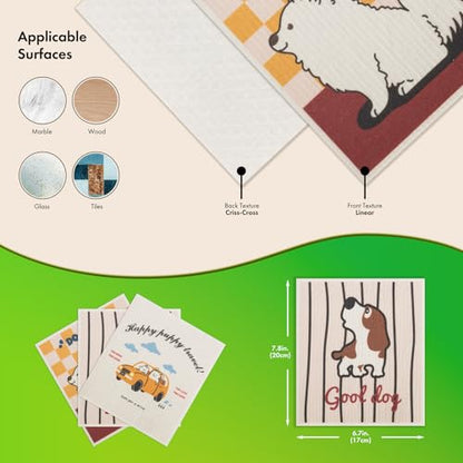 Swedish Dishcloths for Kitchen, 6 Pack Cute Dog Swedish Dish Towels with Clips, Reusable Paper Towels Washable Non-Scratch Super Absorbent Cellulose Sponge Cloths, Biodegradable No Odor - color: Cute Dog