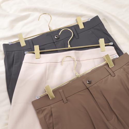 16 Pack Pants Hangers with Clips, 12.2 Inch Slim Metal Clothes Hangers with 360° Swivel Hooks, Heavy Duty Space Saving Closet Hangers for Jeans, Slacks, Shorts, Skirt (Gold) - color: Gold