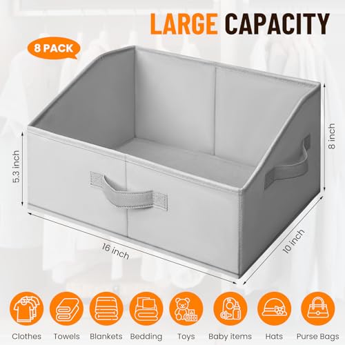 Criusia Closet Organizers Bins 8 Pack - Large Closet Shelf Organizer with Handles - Fabric Trapezoid Home Organization and Storage Baskets for Organizing Clothes Toy Blanket Towel Purse Hats - color: Grey, size: 8 pack-Large