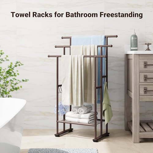 ELYKEN 3 Tier Freestanding Towel Rack with Shelf, 40" H Towel Stand, Bronze - color: Bronze