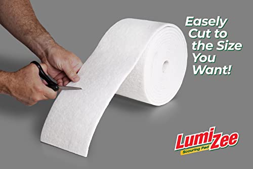 Non-Scratch White Scrubbing Pads Roll 19ft Economy Size Sponge Scouring Pad 19ft x 6in x 0.3in (6m x 15cm x 8mm) Tough Stains for Cleaning Pans Dishes Stoves Kitchen Bathroom Sinks Pots Walls Windows - color: White - Non Scratch
