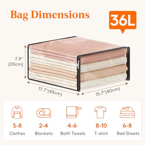 Lifewit 36L Clear Sheet Storage Bags 6 Pack, Zippered Clothes Storage Bags - size: 36L