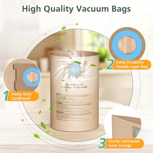 DXVA19-4101 Vacuum Bags for DEWALT 6, 8, 9, 10 Gallon Wet/Dry Shop Vacuums