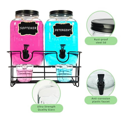 Roetell 2 Sets 1 Gallon Laundry Detergent Dispenser with Stand, Measuring Cup, Glass Laundry Detergent Containr for Laundry Room Organization - color: Black