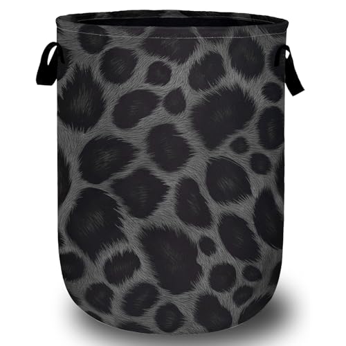 Grey Black Leopard Print Laundry Basket, Foldable Animal Leopard Laundry Hamper Tote Bag Dirty Clothes Storage Bucket Organizer for Bathroom/Laundry/Bedroom 15.7"x19.6" - color: Grey Black Leopard Print