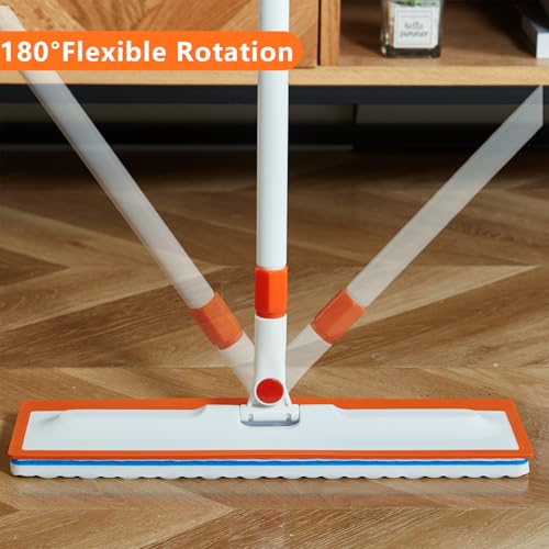 Magic Sponge Eraser Mop,56" Handle,15" Flat Head, 2 Microfiber,3 Sponge Pad