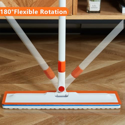 Magic Sponge Eraser Mop,56" Handle,15" Flat Head, 2 Microfiber,3 Sponge Pad