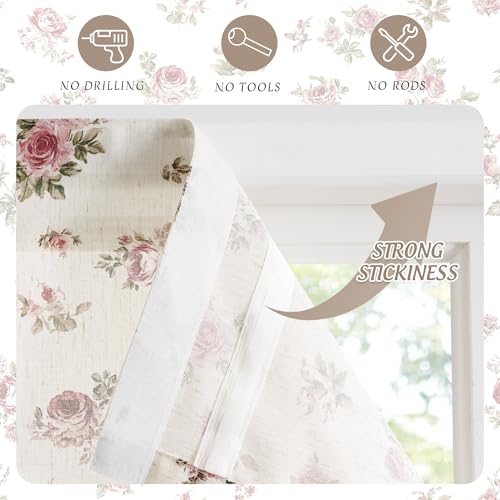 StangH Linen Red Floral Roman Shades with Magnets, W32 x L64, 1 Panel - color: Rose Red, size: 32"W x 64"H